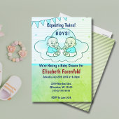Verwacht Twin Boys in Cloud Green Baby shower Kaart