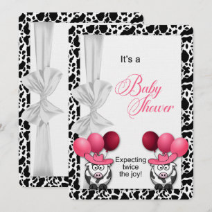 Verwacht Twin Cowgirl Baby shower Roze Kaart