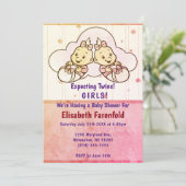 Verwacht Twin Girls Cloud Baby shower Retro Kaart (Staand voorkant)