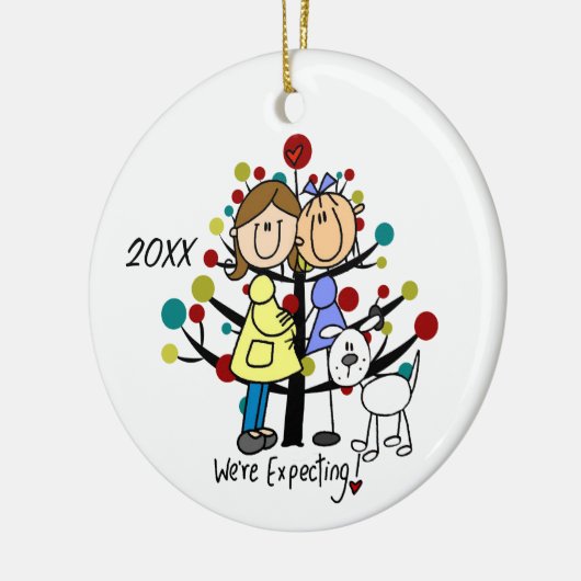 Verwachte combinatie van twee moms-dog-feestdag keramisch ornament (Links)
