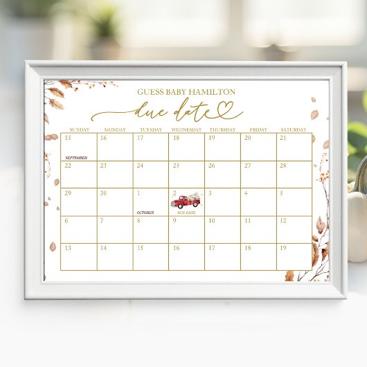 Verwachte datum kalender bord voor baby shower her poster