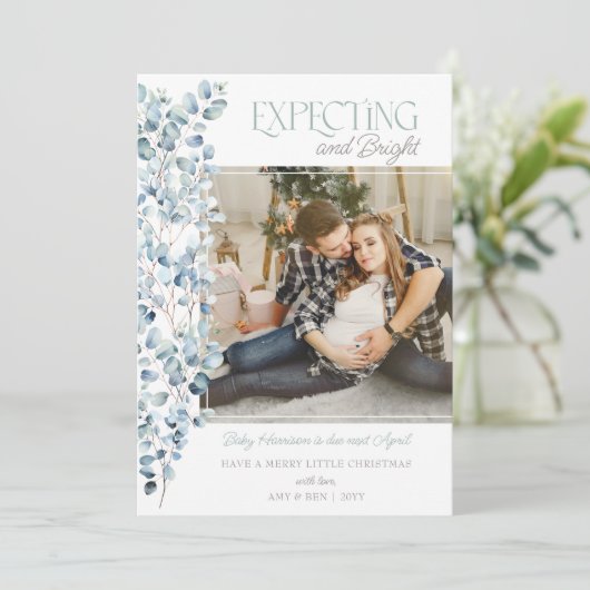 Verwachte en heldere vierkante foto zwangerschap feestdagenkaart (Staand voorkant)
