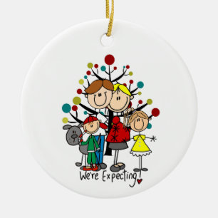 Verwachtende familie grijze hond keramisch ornament