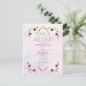 Verwachtende tweelingen: Boho florale en lavender  Uitnodiging Briefkaart (Staand voorkant)