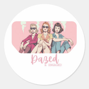 Verward en Verliefd Design Retro Vrouwen Bachelore Ronde Sticker