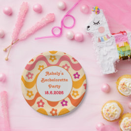 Verward en verloofd retro 70s vrijgezellenfeest papieren bordje