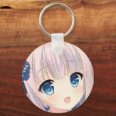 Verward glimlachen meisje roze haar zee blauwe oge sleutelhanger (Voorkant)