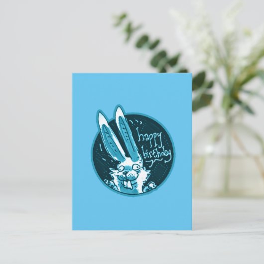 Verward Grappig Konijn Zegt Gelukkige Verjaardag c Briefkaart (Staand voorkant)