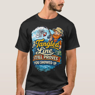 Verward Lijn Vissen Humor Ontwerp T-shirt