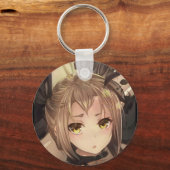Verwarde anime meisje barnsteen ogen goudbruin haa sleutelhanger (Voorkant)