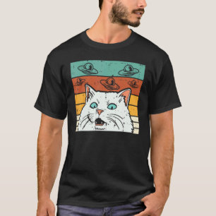 Verwarde Kat UFO Retro Meme Alien Ruimte Mannen V T-shirt