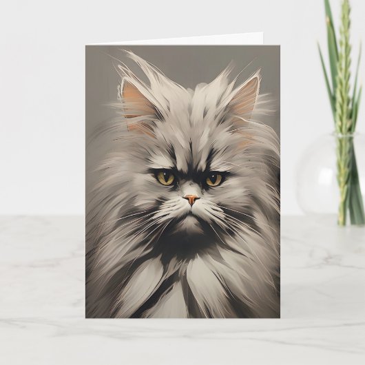 Verwarde kat wit grijs heeft nu koffie nodig kaart (Voorkant)