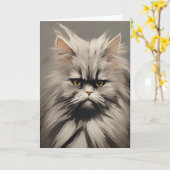 Verwarde kat wit grijs heeft nu koffie nodig kaart (Gele Bloem)