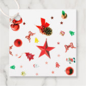 Verwarde kerstrode gemengde ornamenten met tekst bedankjes labels (Voorkant)