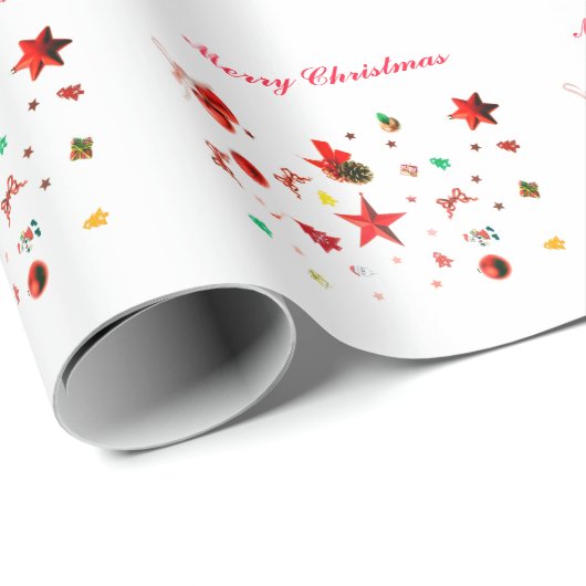 Verwarde kerstrode gemengde ornamenten met tekst cadeaupapier (Rol Hoek)