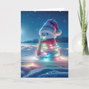 Verwarde kerstverlichting op een sneeuwpop feestdagen kaart