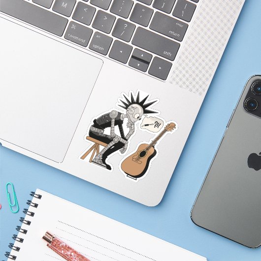 Verwarde muziekrobot sticker (Laptop met iPhone)