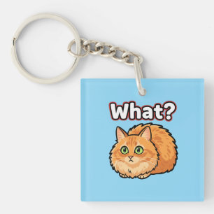 Verwarde pluizige oranje kat "Wat?" Meme-sleutelha Sleutelhanger