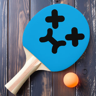 Verwarde Pruilende Gezicht Blauwe Ping Pong Paddle Tafeltennisbatje