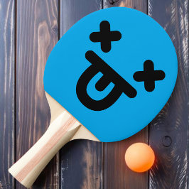Verwarde Tong Uit Gezicht Blauwe Ping Pong Paddle Tafeltennisbatje