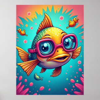 Verwarde vis in zwembril - Grappige Pop Art Poster