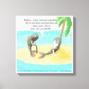 Verwarde Vis Op Verlaten Eiland Grappige Canvas Pr Afdruk