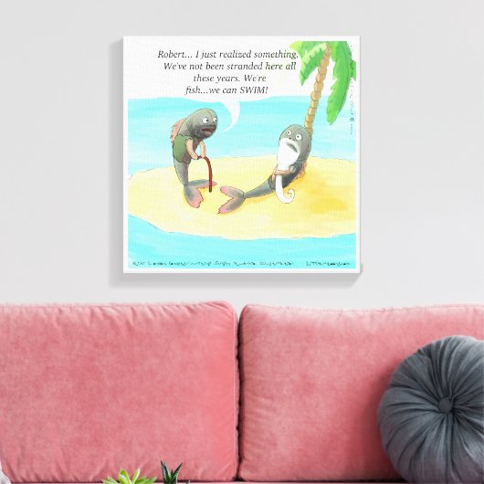 Verwarde vis op woestijneiland Funny Canvas (Insitu (Woonkamer))