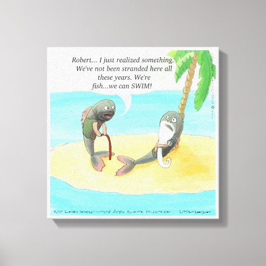 Verwarde vis op woestijneiland Funny Canvas (Voorkant)