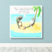 Verwarde vis op woestijneiland Funny Canvas Afdruk (Insitu (Houten vloer))