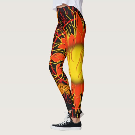 Verwarde zon, zonnestralen Abstract Sinaasappel Mo Leggings (Links)