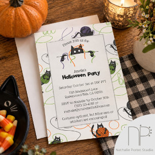 Verwarde Zwarte Kittens Spellen Boe Halloween Fees Kaart