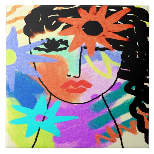 Verwarm Abstract digitaal portret van een vrouw Tegeltje (Voorkant)