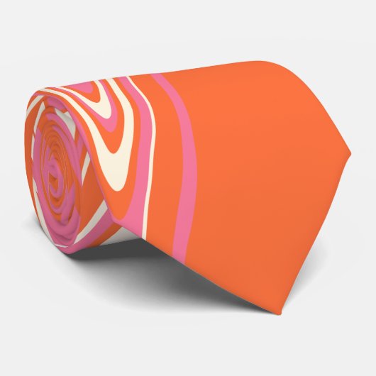 Verwarmd - Roze, Oranje en crème Stropdas (Opgerold)