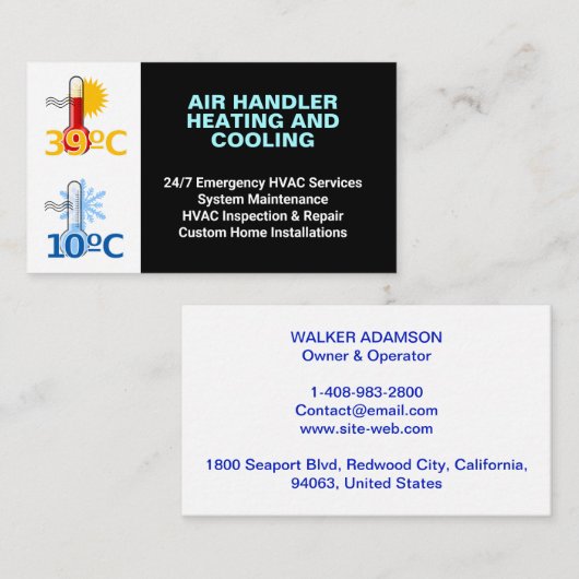 Verwarming en koeling, aangepaste professionele HV Visitekaartje (Voorkant / Achterkant)