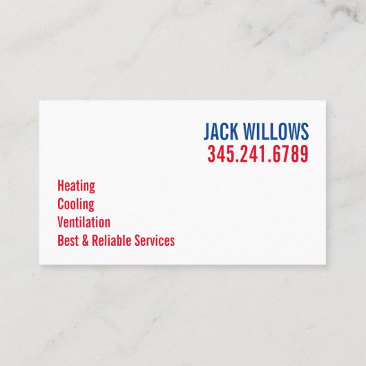 Verwarming en koeling, airconditioning, HVAC Busin Visitekaartje (Achterkant)