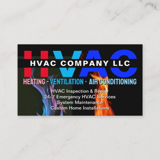 Verwarming en koeling (HV AC) | Aangepaste HVAC Visitekaartje (Voorkant)