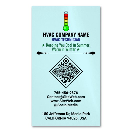 Verwarming en koeling (QR-code, Logo & Slogan) HVA Magnetisch Visitekaartje (Voorkant Verticaal)