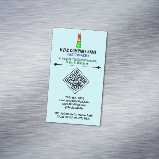 Verwarming en koeling (QR-code, Logo & Slogan) HVA Magnetisch Visitekaartje (Voorbeeld)