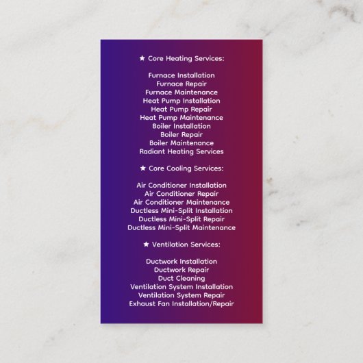 Verwarming & koeling & airconditioning | Moderne H Visitekaartje (Achterkant)