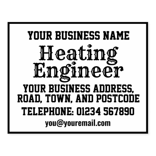 Verwarmingstechnicus met naam, adres, enz rubberstempel (Afrduk)