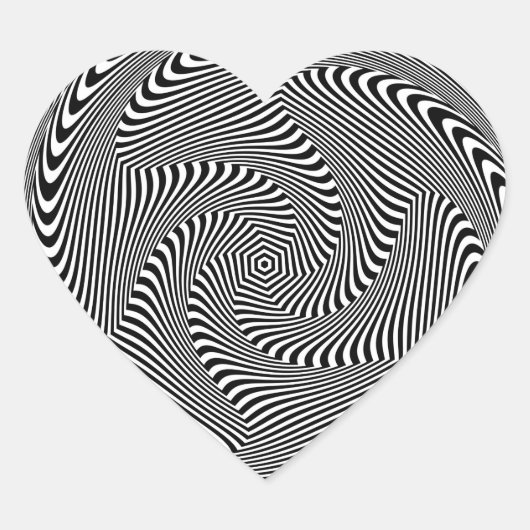 verwarrend hypnotisch wervellijnpatroon zwart wit hart sticker (Voorkant)