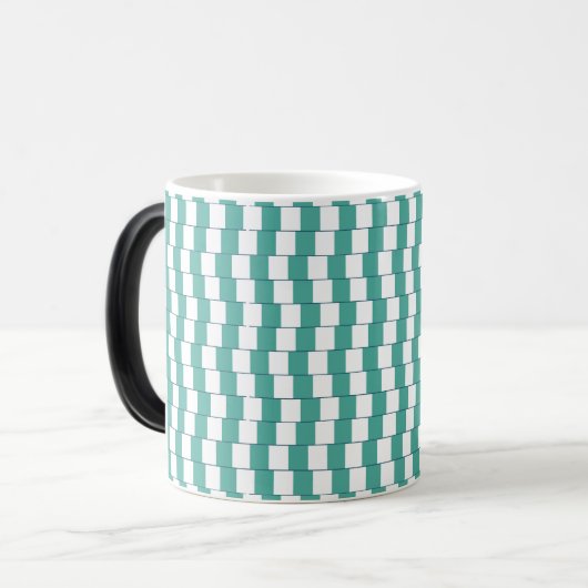 Verwarrende lijnen turquoise magische mok (Voorkant links)