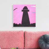 Verwaterd Canvas met vuurtoren tegen een Roze Sky (Insitu (Woonkamer))