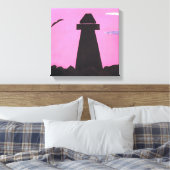 Verwaterd Canvas met vuurtoren tegen een Roze Sky (Insitu (Slaapkamer))