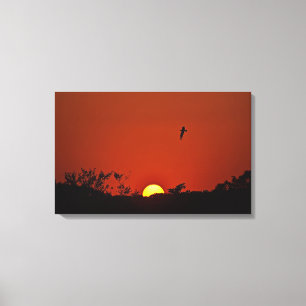 Verwaterd schilderij van Sunset Over Marsh Canvas Afdruk