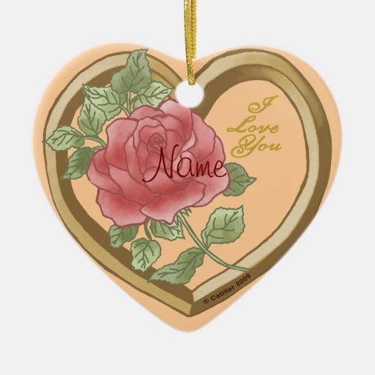 Verwaterde Roos Afgeschuinde Hart ornament (Voorkant)