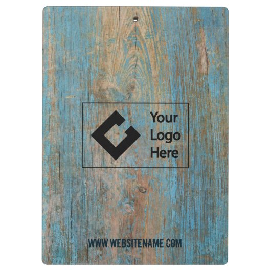 Verweerd Blauw  Rustiek Hout Gepersonaliseerd Logo Klembord (Achterkant)