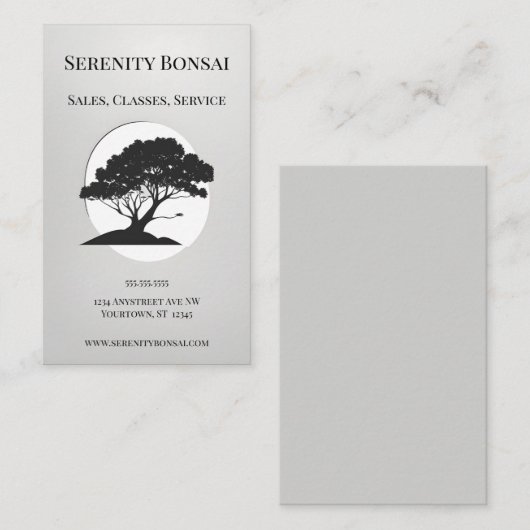 Verweerd boomsilhouet in witte cirkel visitekaartje (Voorkant / Achterkant)