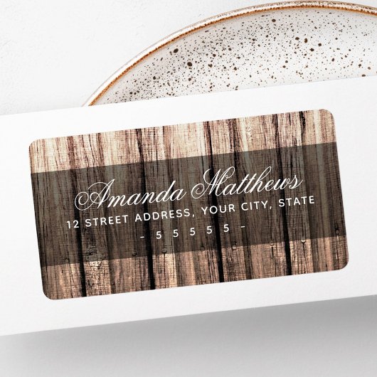 Verweerd bruin houtnerf retouradreslabel etiket