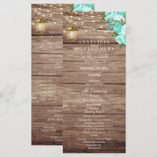 Verweerd Hout en Lantaarn - Blauwgroen - Programma Programmakaart (Voorkant / Achterkant)